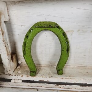 Vintage Cast Iron Green Horseshoe- Primitive Farmhouse- Old Rustic Horseshoe